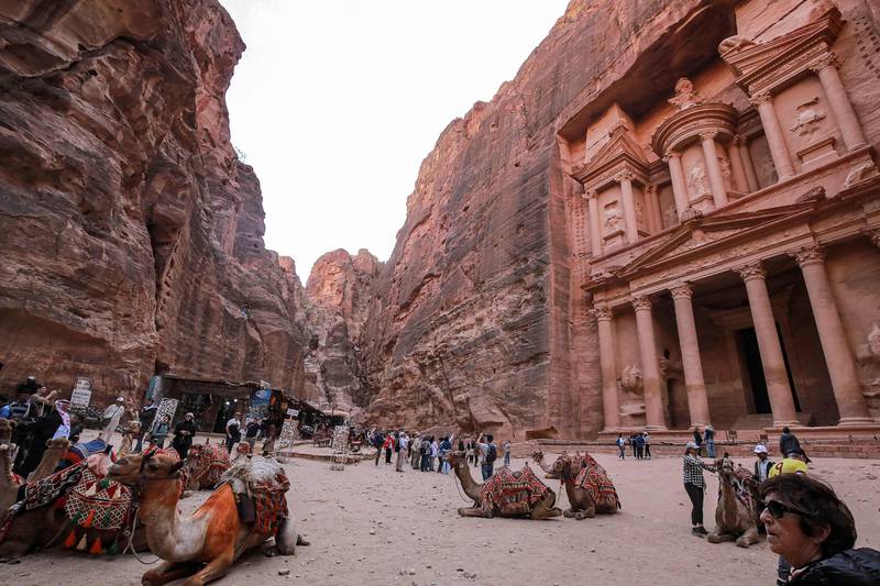 Petra, famous for its stunning temples hewn out of the rose-pink cliff faces, is a UN World Heritage site.
