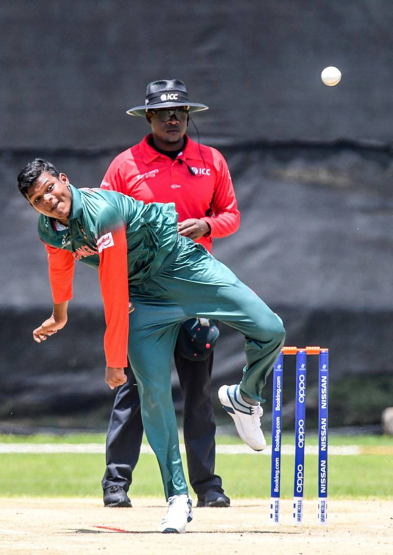 Rakibul Hasan of Bangladesh during the ICC U19 Cricket World Cup Group C match between Bangladesh and Scotland at Witrand Oval on January 21, 2020 in Potchefstroom, South Africa. courtesy: ICC
