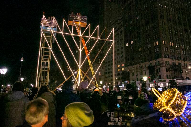 The world's largest menorah is lit for the Jewish Hanukkah holiday season, at Fifth Avenue and 59th Street, New York City. EPA
