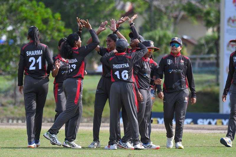 UAE celebrate another wicket in their comprehensive win over Qatar at the ACC Women's T20 Championship in Kuala Lumpur. Courtesy Malaysia Cricket Asssociation