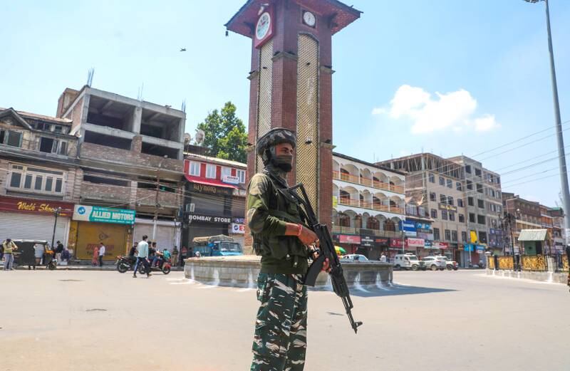 Several parts of Srinagar in Kashmir were locked down, after sporadic street clashes between Malik's supporters and government troops erupted when news of the sentencing broke. EPA 