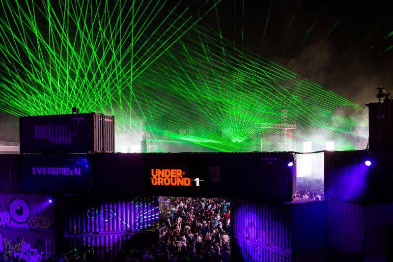 The Underground section has four stages playing techno and techno house music