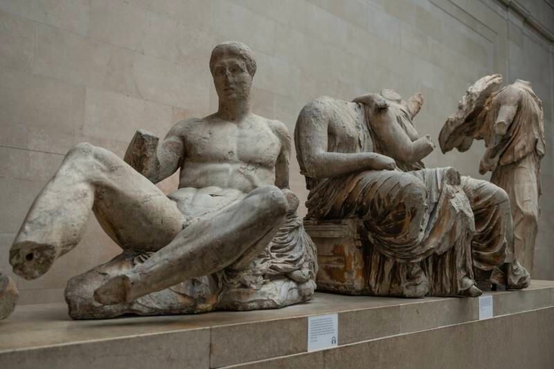 Items on display in the Parthenon Galleries at the British Museum in London. Getty Images