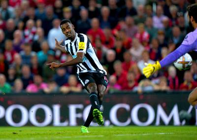 Newcastle's Alexander Isak scores in the second half before it is ruled out for offside. PA
