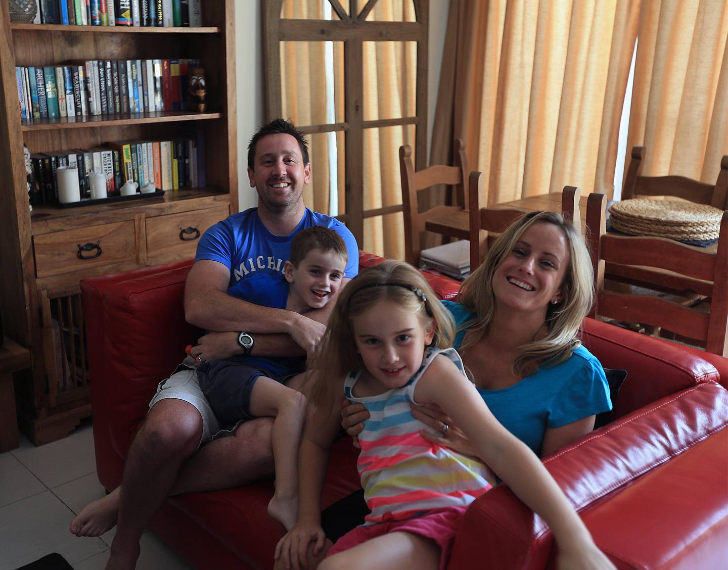 Dubai, United Arab Emirates- June, 24, 2014;  (R) Alice Haine poses with her husband Stuart Ryaer, Daughter Tabitha and son Tasker at her residence in Dubai .  (Satish Kumar/The National) For News