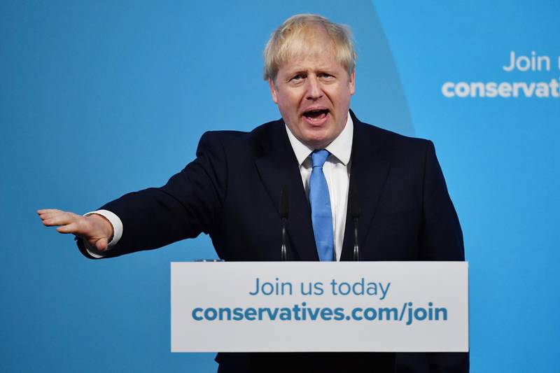 New British Prime Minister Boris Johnson speaks during the Conservative Leadership announcement at the QEII Centre  in London Getty Images