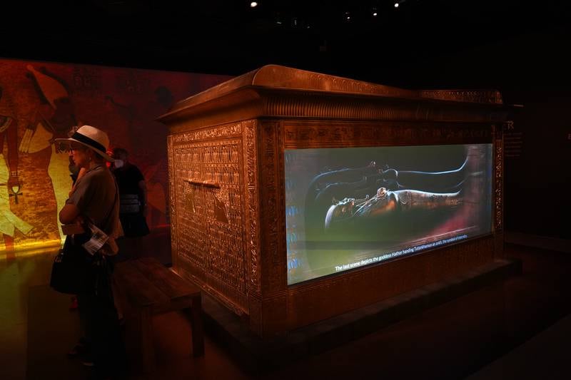 The digital recreation of King Tut's tomb includes a scaled-down replica of the Boy King's sarcophagus. Photo: Katarina Holtzapple / The National  