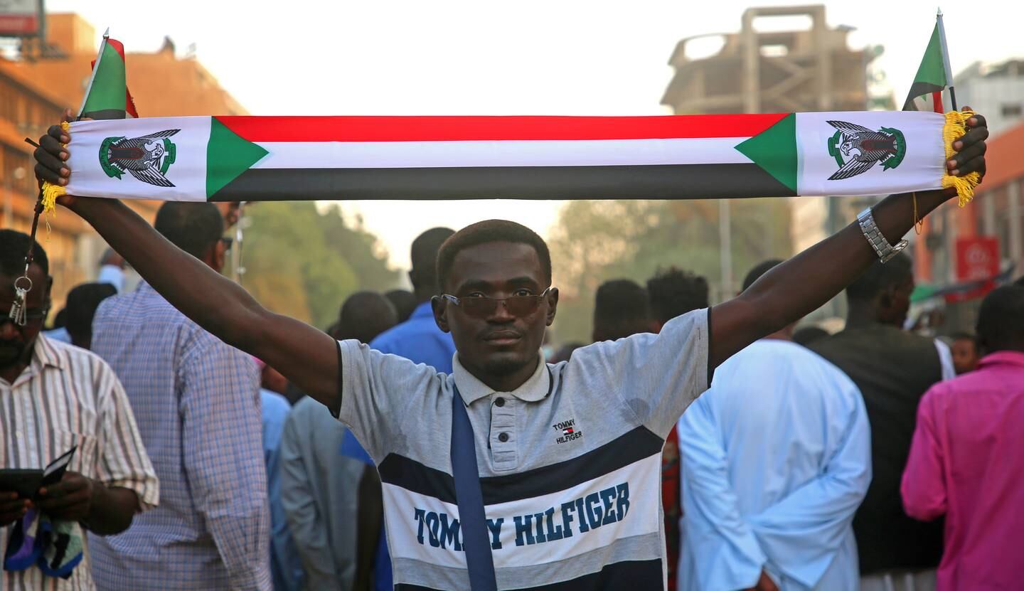 A protester demonstrates in front of the Republican Palace in Khartoum, Sudan, October 18, 2021. EPA