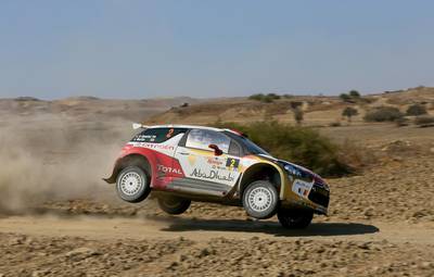 Sheikh Khalid Al Qassimi powers his Abu Dhabi Citroen DS3 to a second-place showing at Rally Cyprus on Sunday. Courtesy Dubai International Rally

