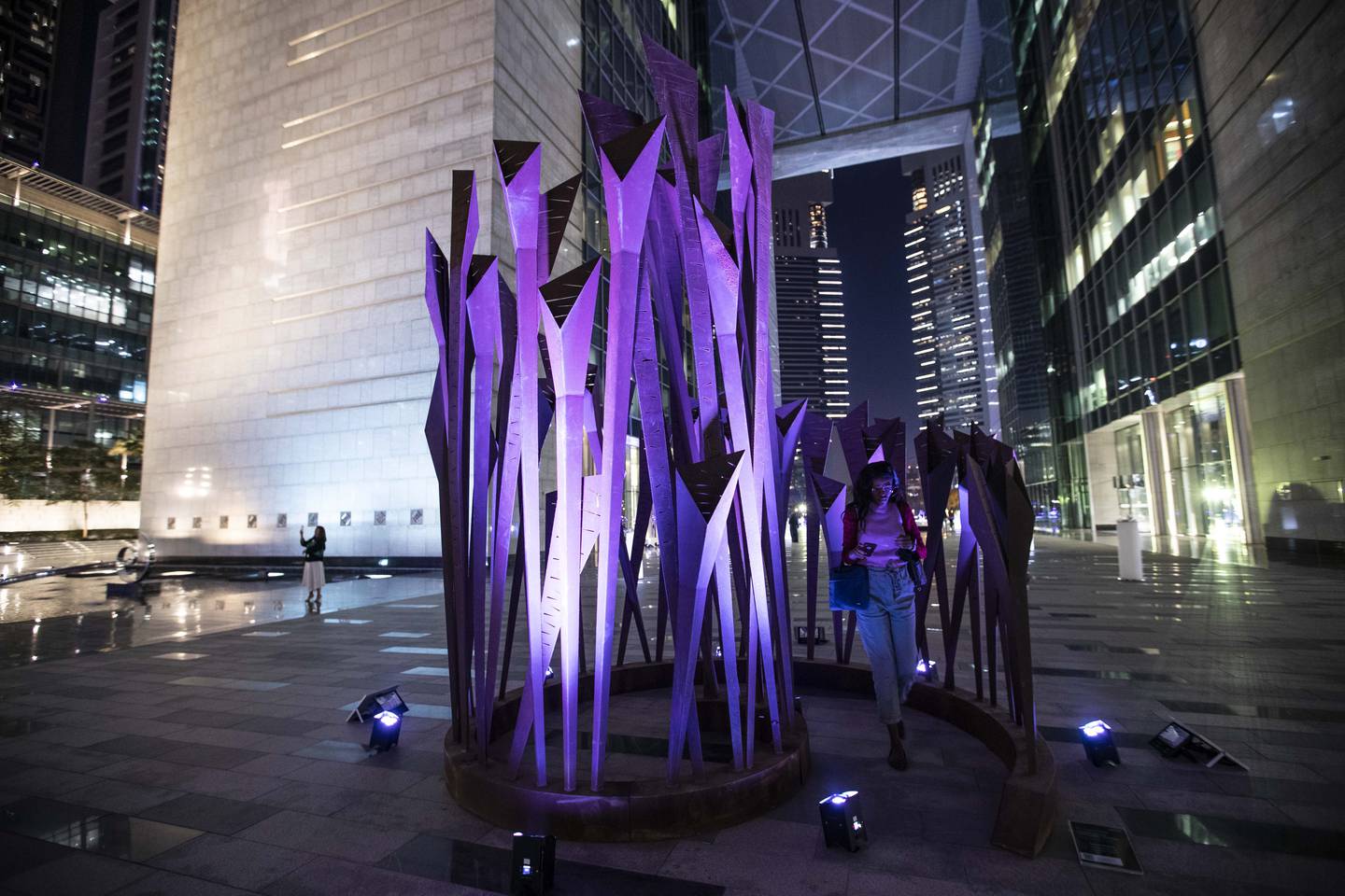 This year, DIFC devoted an area to a sculpture park to commemorate the UAE's 50th year. This is 'Alphabet of Life' by artist Azza Alqubaisi.  Ruel Pableo for The National