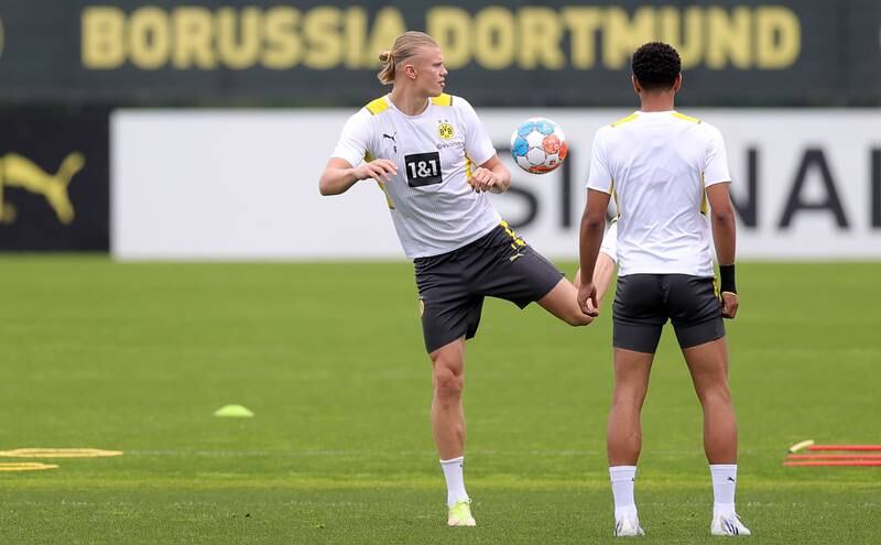 Erling Haaland trains with his team on the day Manchester City and Borussia Dortmund announced to have reached an agreement for his transfer to the Premier League. EPA