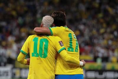 Lucas Paqueta and Neymar of Brazil celebrate. EPA