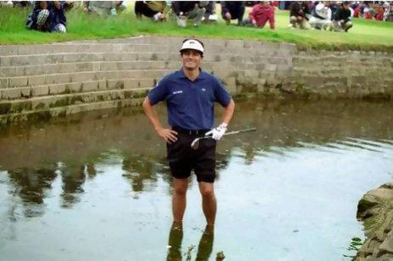 No 4 - France's Jean van de Velde jumps into the Barry Burn before thinking better of it and taking a drop shot on the 18th at Carnoustie in 1999. Photo: Allsport