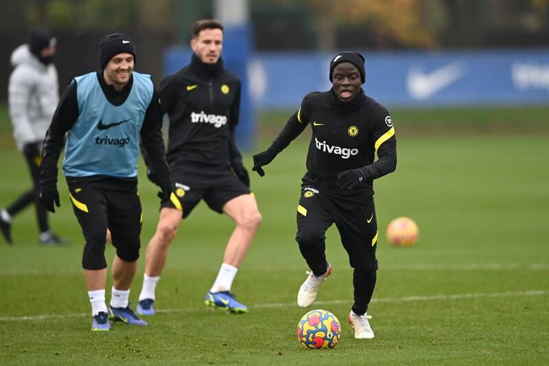 Chelsea's N'Golo Kante  during a training session in Cobham ahead of his side's trip to Wolves. All pictures Getty Images