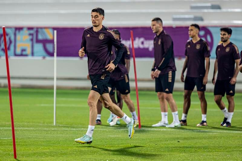 Kai Havertz takes part in a Germany training session in Al Ruwais, Qatar on November 26 2022 ahead of the World Cup Group E match against Spain. EPA