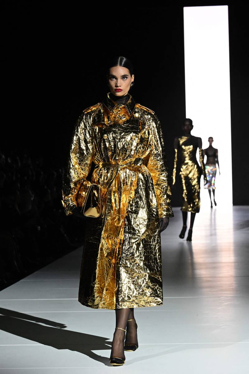 A lavish gold coat at Dolce & Gabbana. AFP