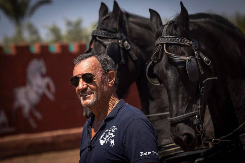 French horse master Joel Proust during a training session in Marrakesh. He hopes his stallions will soon return to the film locations in Morocco that made his name, such as the set of "Game of Thrones". AFP