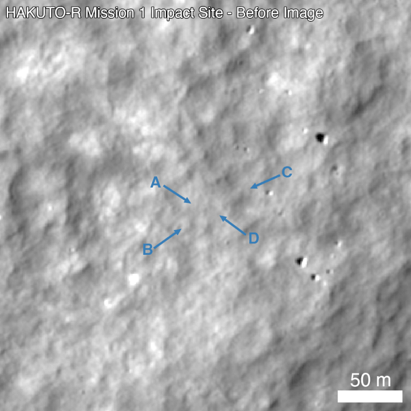 The impact site on the Moon where UAE's Rashid rover crash landed. Gif: Nasa