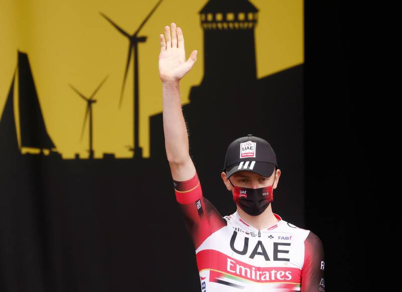 UAE Team Emirates rider Tadej Pogacar during the team presentation for the Tour de France. Reuters
