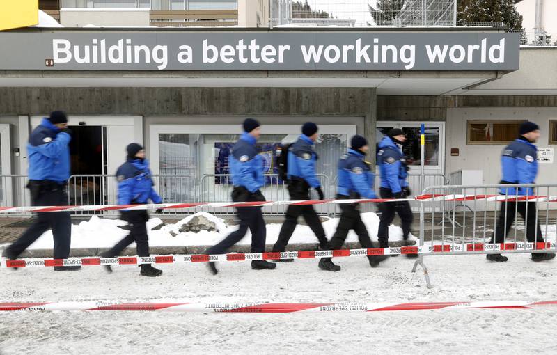 Swiss police officers on patrol in Davos. Reuters