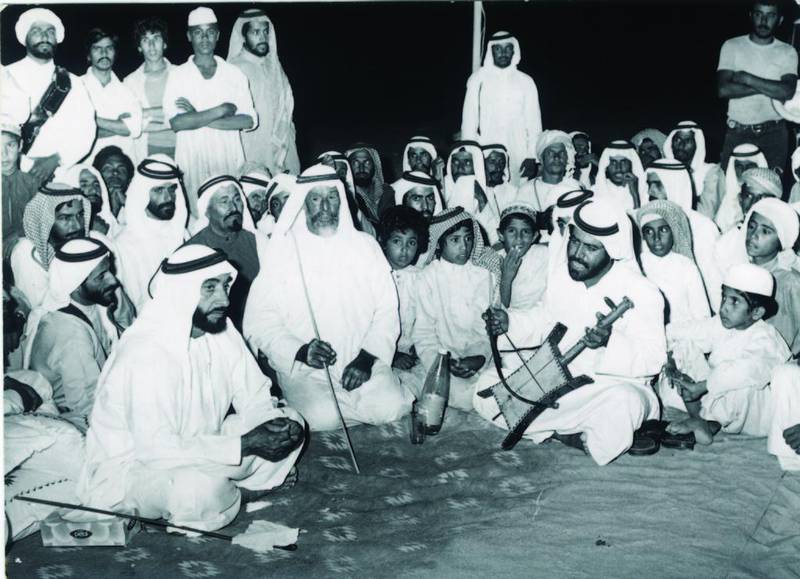 On a visit in 1976 to Ghayathi, a small town in rural Al Gharbia, Sheikh Zayed listened to a performance on a rababa a traditional stringed instrument
