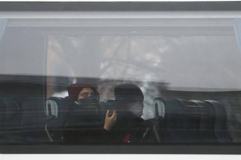 Passengers are driven in a bus to the Radisson Blu hotel at Heathrow Airport. Reuters