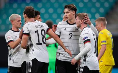 Timo Werner, right celebrates after scoring to give Germany a 2-1 lead. AFP