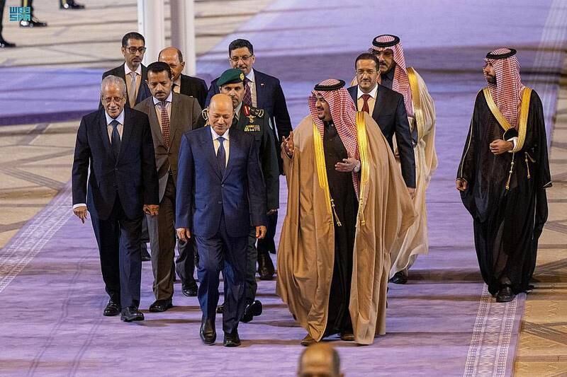 Rashad Mohammed Al Alimi, President of the Presidential Leadership Council of Yemen, arrives in Riyadh. SPA