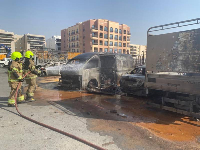 The fire broke out at a car park in Dubai on Friday morning. Photo: Dubai Civil Defence
