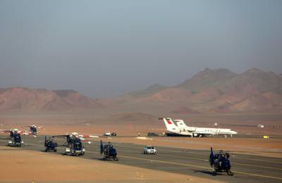 Aircraft of GCC delegations are parked at Al Ula airport, Saudi Arabia. AP