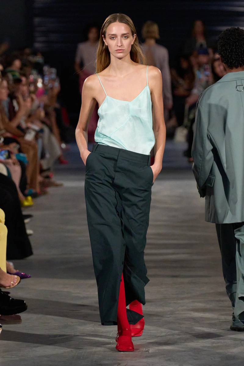 For its 25th anniversary, Tibi pairs a simple slip top with a ankle-length skirt. Photo: Gorunway
