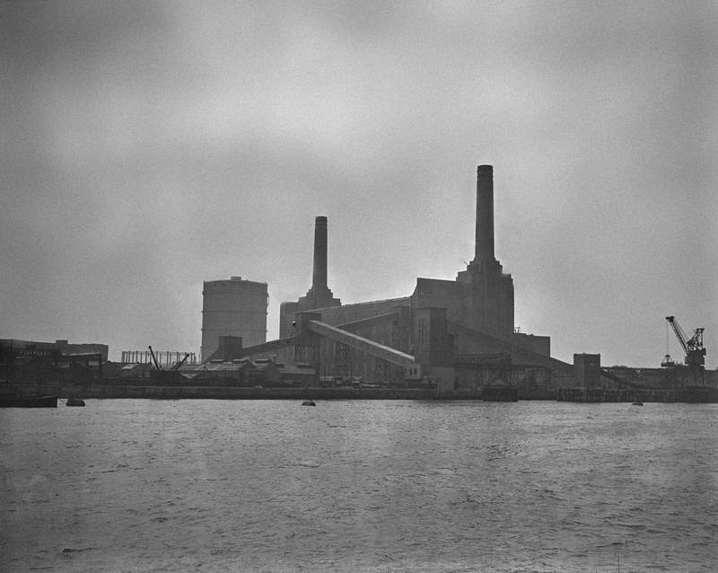 A view south across the Thames to Battersea Power Station in 1933. The present building was built as two connected power stations. the second added in the 1950s. 