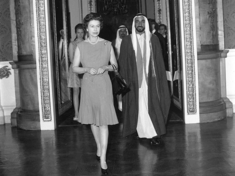 Sheikh Zayed, the Founding President, meets Queen Elizabeth II at Buckingham Palace in June 1969. Getty Images