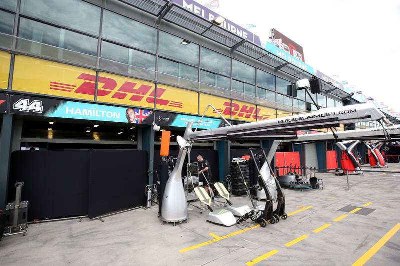 Mercedes garage for the Australian Grand Prix on March 13 in Melbourne. The race was ultimately called off. Getty Images