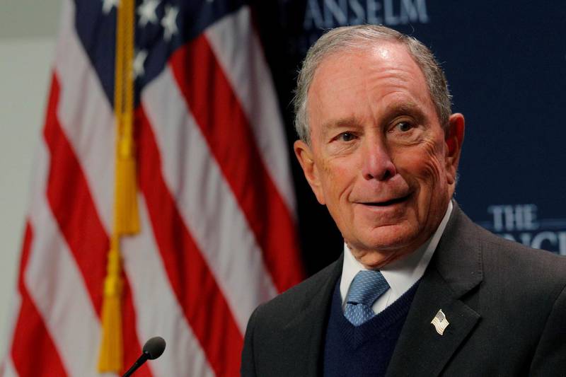 FILE PHOTO: Former New York City Mayor and possible 2020 Democratic presidential candidate Michael Bloomberg speaks at the Institute of Politics at Saint Anselm College in Manchester, New Hampshire, U.S., January 29, 2019. REUTERS/Brian Snyder/File Photo