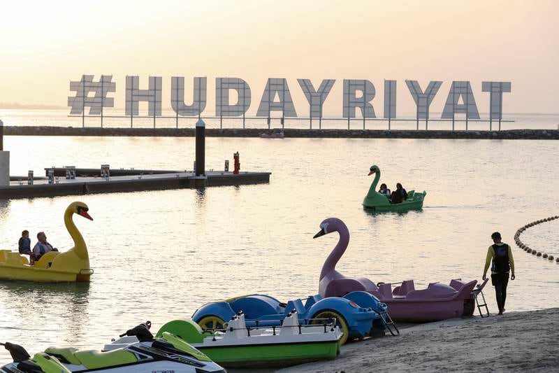 Hudayriyat beach is open in the evening, but swimming is not permitted after dark. Khushnum Bhandari / The National
