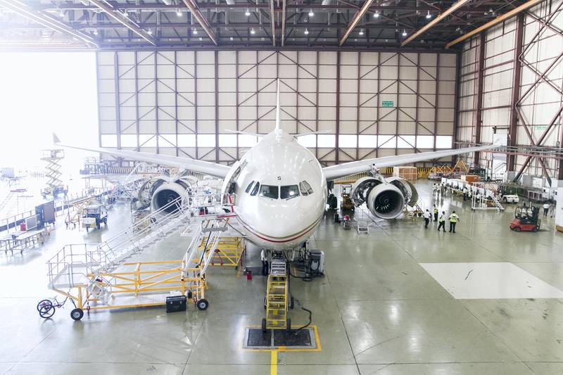 ABU DHABI, UNITED ARAB EMIRATES - OCT 24:Inside the aircraft hanger at Etihad Airways Engineering facilities.(Photo by Reem Mohammed/The National)Reporter: MUSTAFA ALRAWISection: BZ