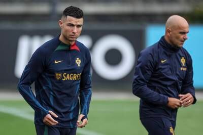 Cristiano Ronaldo takes part in a training session in Oeiras as Portugal prepare for matches against Slovakia and Luxembourg in the Euro 2024 qualifiers. EPA