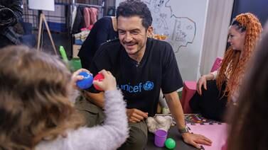 Actor and Unicef Goodwill Ambassador Orlando Bloom plays with children in the Spilno Child Centre in Kyiv on March 25. Unicef / Reuters