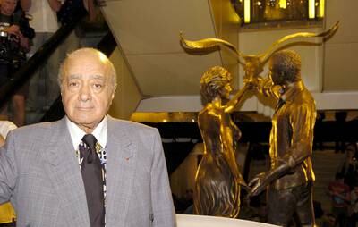 Mr Al-Fayed unveils a memorial to his son Dodi and Princess Diana at Harrods in 2005. Getty Images