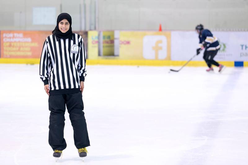 ABU DHABI, UNITED ARAB EMIRATES, OCTOBER 8, 2015. Fatima Al Ali, 25, Referee in the Emirates Hockey League (EHL). Photo: Reem Mohammed.(Reporter: Amith Passela  / Section: SP) *** Local Caption ***  RM_20151008_HOCKEY_08.JPG