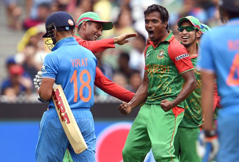 Bangladesh bowler Rubel Hossain, second right, will be hoping for more opportunities. AFP