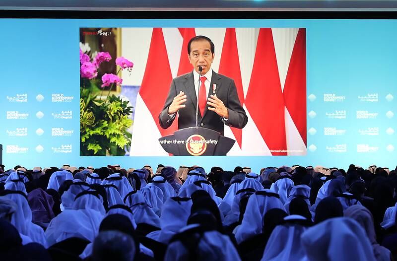 Joko Widodo, President, Government of the Republic of Indonesia speaking at the World Government Summit held at Madinat Jumeirah in Dubai. Pawan Singh / The National