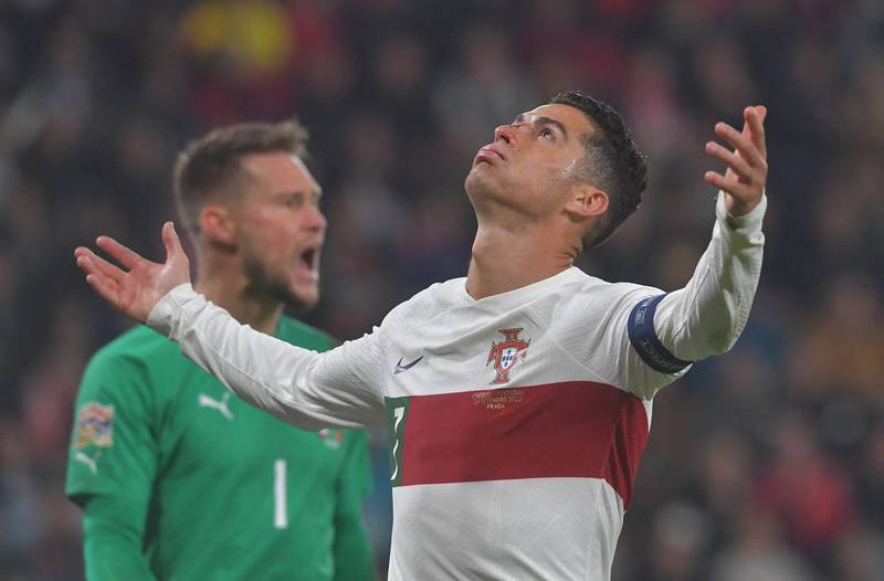 Cristiano Ronaldo reacts during the UEFA Nations League match between Czech Republic and Portugal. AFP