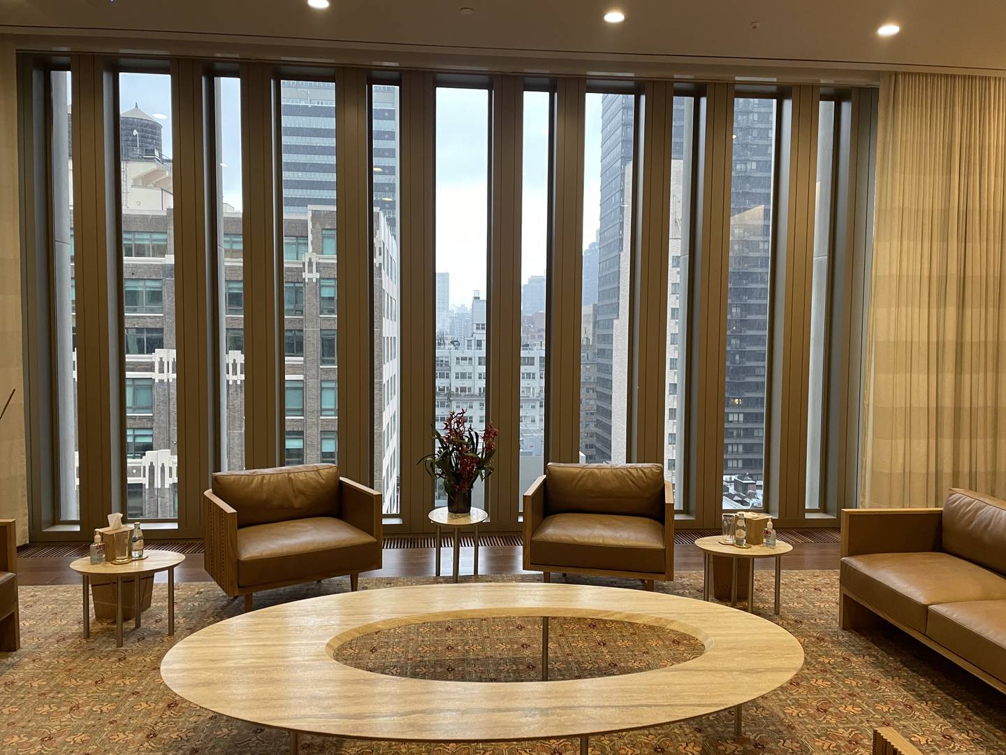A seating area in front of a window overlooking New York at the UAE's UN mission. Bryant Harris / The National