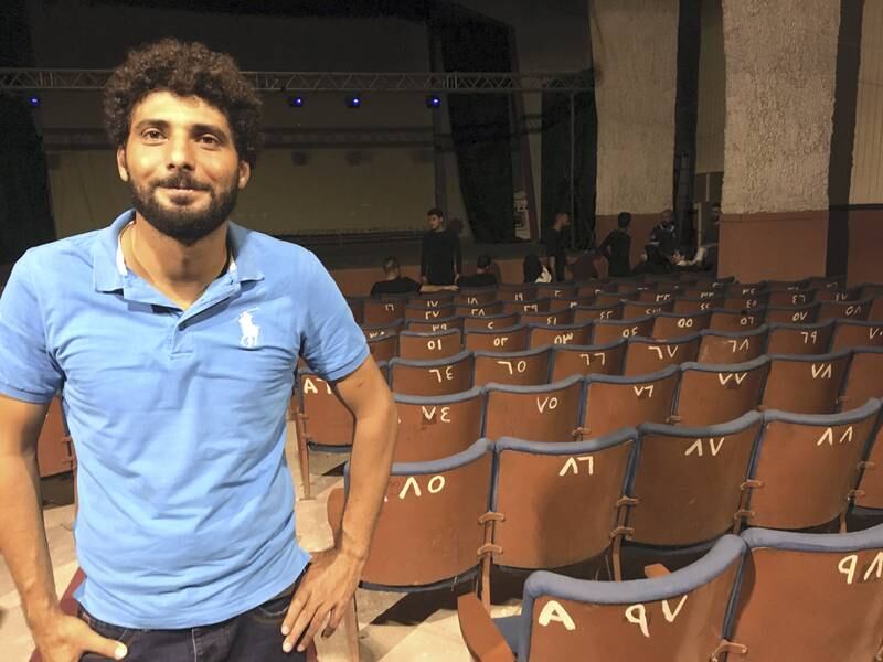Lebanese actor and director Kassem Istanbouli before a performance at Cinema Stars in Nabatiyeh. Istanbouli is raising money to rehabilitate the theater, as he has done with others in Lebanon. August 26, 2017. Photo by David Enders