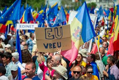 Pro-European citizens attend a 'European Moldova' National Assembly march in Chisinau, Moldova. EPA