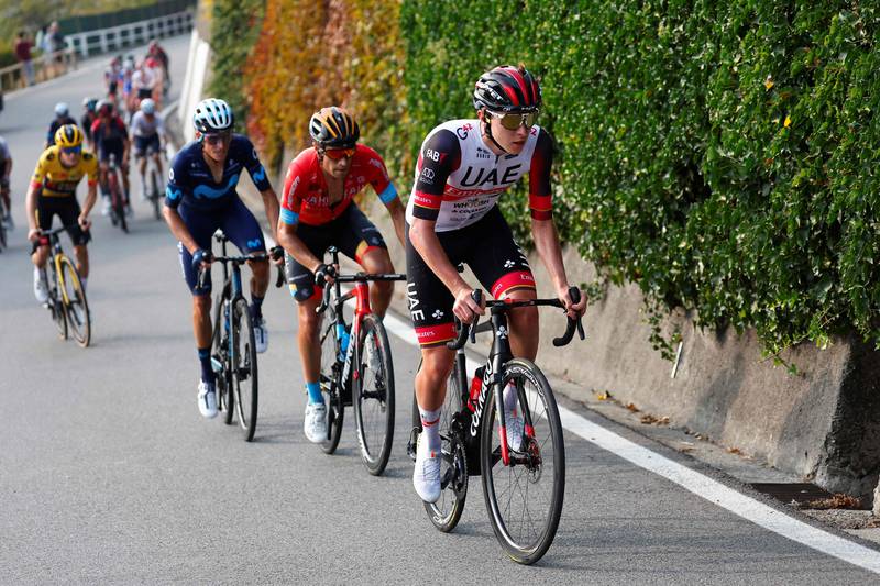 Tadej Pogacar, Mikel Landa and Enric Mas race during the 116th edition of the Giro di Lombardia. AFP