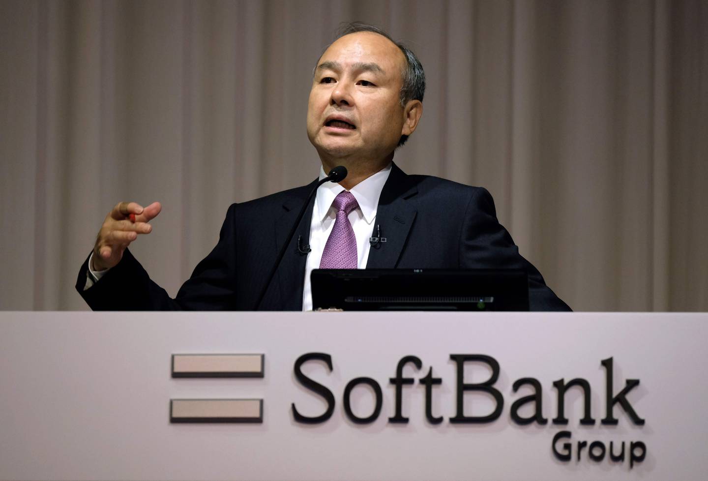 Japan's SoftBank Group CEO Masayoshi Son answers questions during a press conference on the company's financial results in Tokyo on November 6, 2019.   Japanese giant SoftBank Group said Wednesday it suffered an operating loss of $6.4 billion in the second quarter, the worst in its history, taking a hit from investments in start-ups including WeWork and Uber. / AFP / Kazuhiro NOGI
