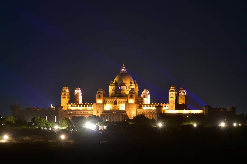 A view of the illuminated Umaid Bhawan Palace, the venue for the wedding of actress Priyanka Chopra and singer Nick Jonas, is seen in Jodhpur in the desert state of Rajasthan, India, November 30, 2018. Photo: Reuters